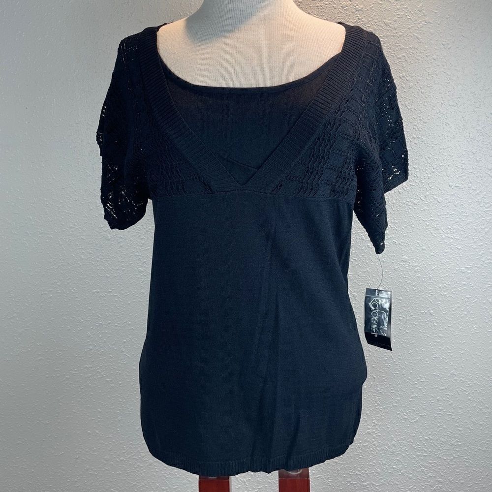NWT Rafaella Black Blouse Top Size M
